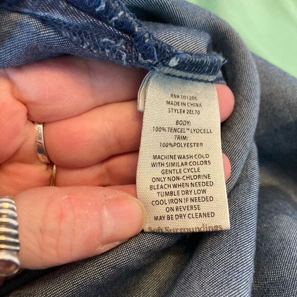 Soft Surroundings long dark chambray w/ faux suede trim lock closures oversized - Picture 10 of 10